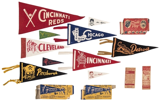 1940s to 1950s Player and Team Pennants and Boxes Collection